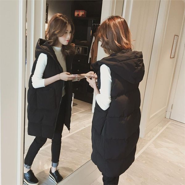 

moxeay winter zipper hooded vest coat sleeveless jacket suit vest waistcoat women solid zipper jacket overcoat outwear coat 2019, Black;white