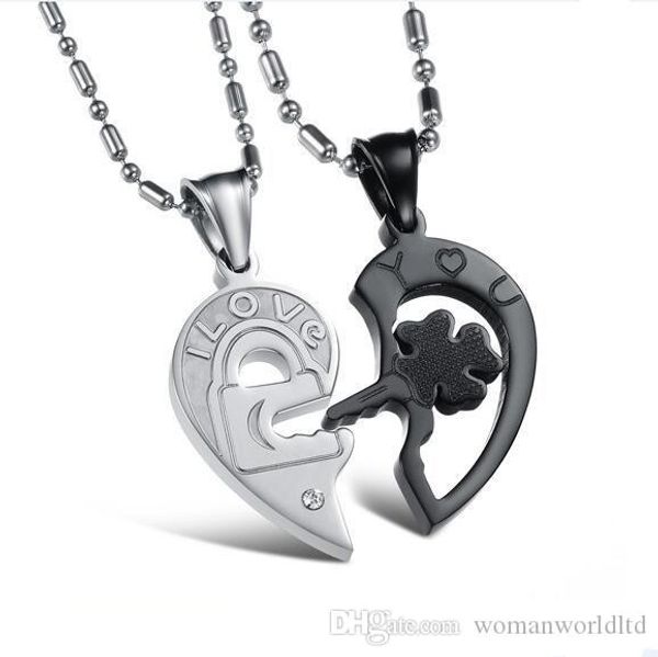 

2018 korean fashion jewelry titanium steel diamond key puzzle couple lovers pendant necklace, Silver
