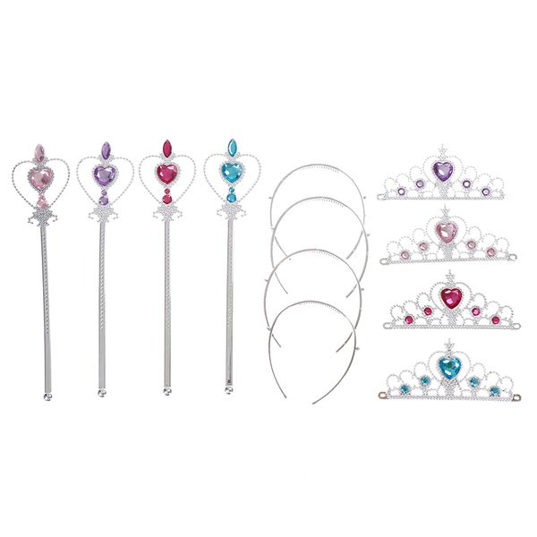 

2pcs/set princess cosplay accessories children diamond crowns tiaras + magic wand girls hair accessories, Slivery;white