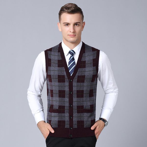 

fashion cardigan sweater homme vest plaid sleeveless classic style cotton male keep warm v-neck smart casual men moownuc mwc, Black;white