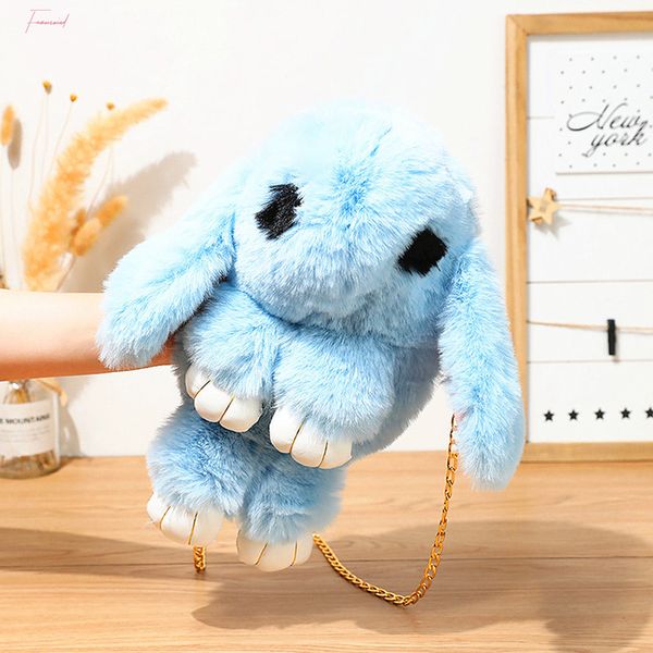 

teenager girls rabbit fur handbag women plush shoulder bag winter female travel hip coins phone pouch casual messenger bag