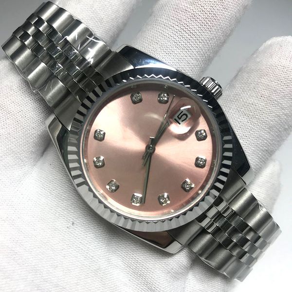 

18 colors 36mm size date-just blue dial men's jubilee watch 36mm size glide smooth second hand automatic self-winding watches, Slivery;brown