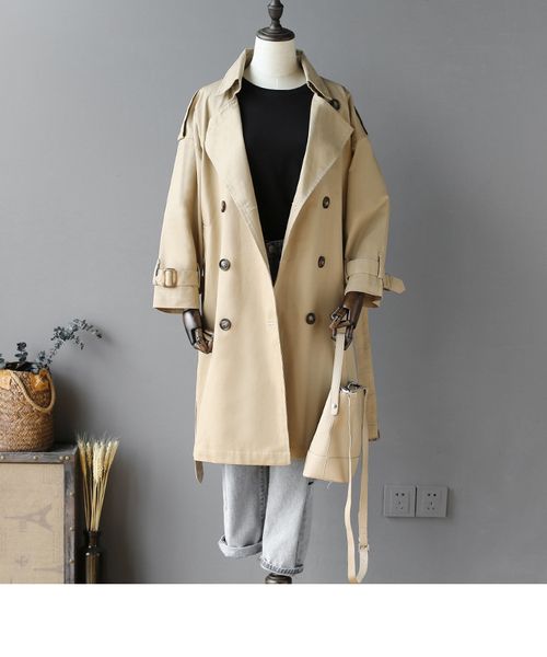 

2019 spring new woman long trench coat plus size loose casual woman coat manteau femme hiver vintage windbreaker, Tan;black