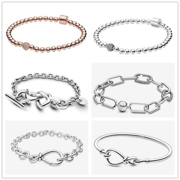 

925 sterling silver knotted heart heart-embellished t-clasp link bangle bracelet fit women bead charm jewelry, Golden;silver