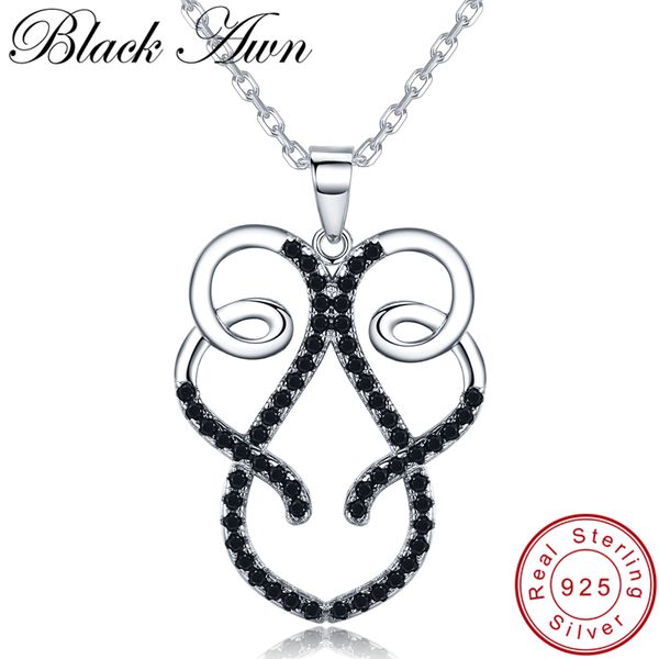 

черный awn] trendy 925 серебряное ожерелье для женщин черный шпинель ожерелье подвески женский ювелирные изделия стерлингового серебра k032, Silver