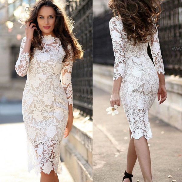 

casual dresses white dress lace bodycon summer 2021 women long sleeve midi pencil, Black;gray