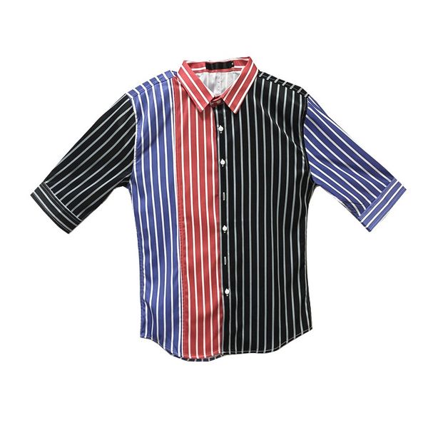

men's dress shirts fashions patchwork striped 2021 summer smart casual half sleeve slim fit, White;black