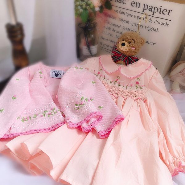 

Girl Kids Designer Clothes Dress Antique Handmade French Embroidered Eheese Mike dress orange pink long sleeve Spring Fall Princess Dresses