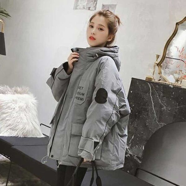 

women winter fashion street jacket puffer parka coat with fur collar korean high neck snow thick oversize casual outwear girls, Black