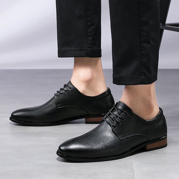 

new men oxford genuine leather wedding shoes men lace up flats male casual shoes footwear loafers big size 36-48, Black