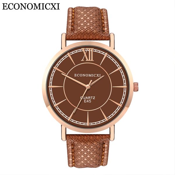 

economicxi new gold alloy quartz wrist watches women female watch luxury alloy quartz lady leather relojes para mujer fashion, Slivery;brown