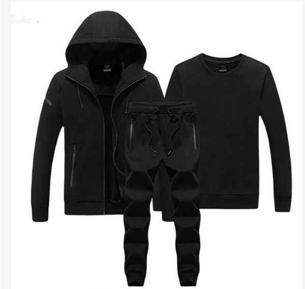 

2020 new fa7539 3pcs men sportswear tracksuit winter fleece warm suit sweatshirt+jacket+pant running jogger leisure fitness outfit sport set, Gray