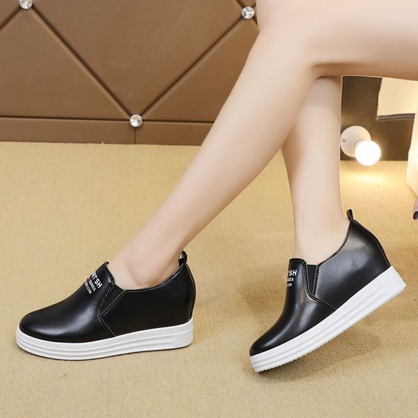 

women loafers flat platform shoes increasing slip on shoes woman black loafer pu leather casual white zapatos mujer n7249