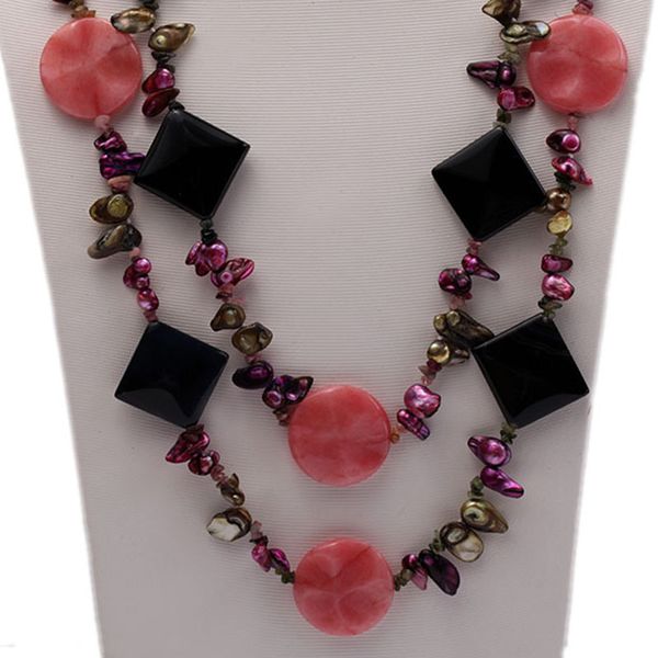 

jyx 618sale cool summerluxurious multicolor gemstone tooth pearl 9-16mm natural pearl necklaces 60" necklace women, Silver