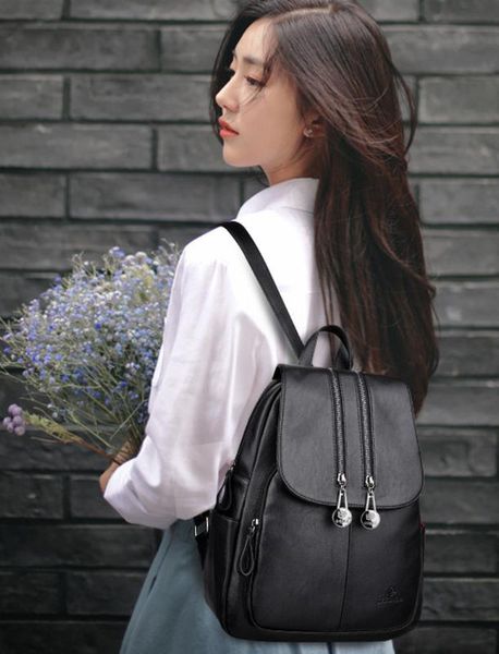 

2019 backpack women's bag soft pu leather youth backpack women's casual school bag bookbag