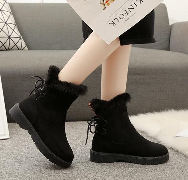 

luxury snow boots australia female 2019 winter new wild plus velvet cotton shoes flat warm boots students winter short boots, Black