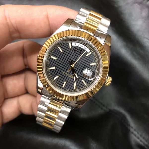 

two luminous president automatic scratch mens wristwatches watches resistant watch dial black date bracelet sapphire crystal tone 40mm kwud, Slivery;brown