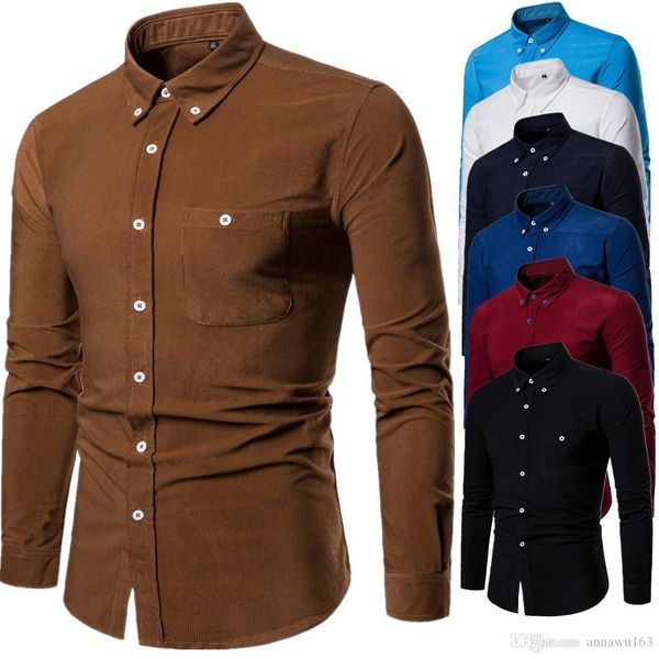 

2019 new long sleeve corduroy european and american fashion leisure shirts wholesale, White;black