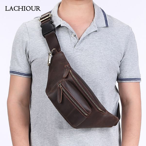 

vintage men genuine leather waist bag male crazy horse leather belt fanny pack bags large hip travel waist packs