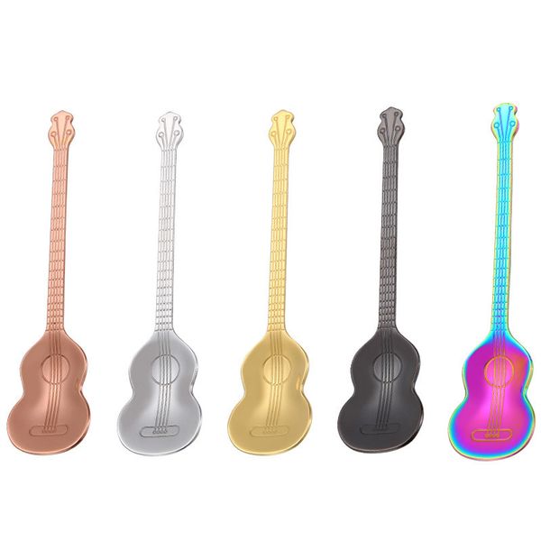 

mini stainless steel spoon guitar shape hiking camping tableware stirring spoon small outdoor tablewar dessert scoop creative
