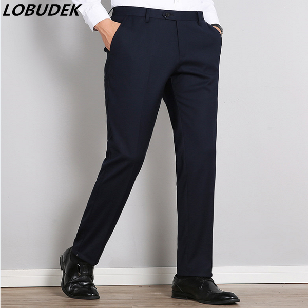 

men's suit pants summer thin slim fit office business casual long pants fashion trousers black/gray/navy blue plus size 30-41, White;black