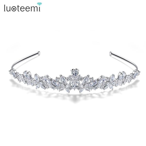 

luoteemi luxury wedding bridal crystal tiara crowns princess queen pageant clear cz jewelry headband wedding hair accessories, Golden;white