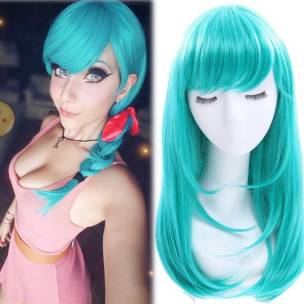 Size Adjustable Women Synthetic Dragon Ball Bulma Cosplay Wig