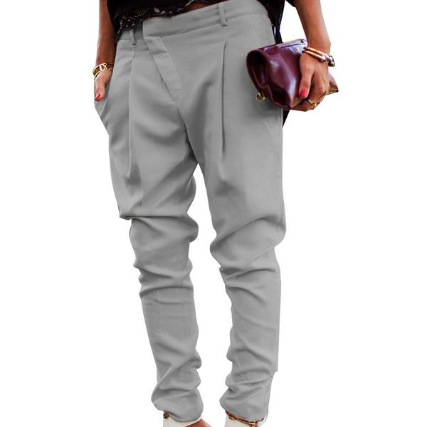 

women ladies casual long fashion simple solid color wild office work feet pants high waist pants, Black;white