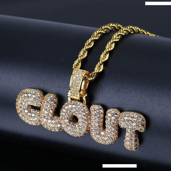 

hip hop brass gold silver color iced out micro pave cz clout bubble letter pendant necklace charm for men women gifts