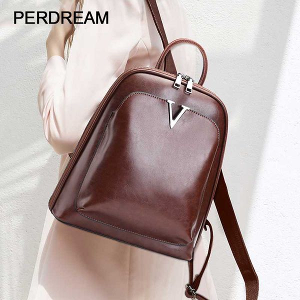 

2020 new leather backpack fashion oil wax cowhide backpack ladies retro school bag