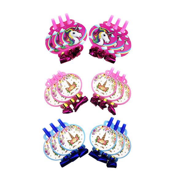 

6pcs/lot cartoon unicorn theme whistles children party funny blowing dragon blowout baby kids birthday party decor supplies