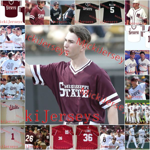 

custom mississippi state bulldogs baseball jersey elijah macnamee gunner halter ethan small jt. ginn peyton plumlee keegan james msu jersey, Black