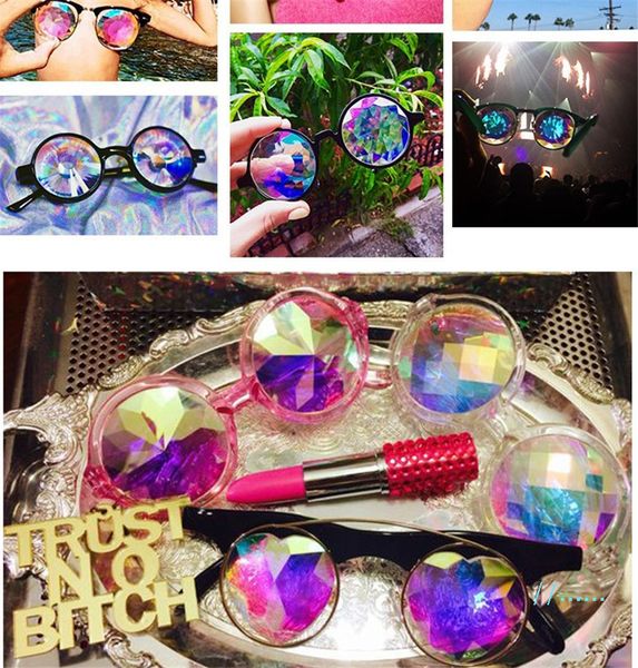

round kaleidoscope retro glasses women men rave festival sunglasses holographic moasic glass colorful celebrity party cosplay eyewear, Red;brown