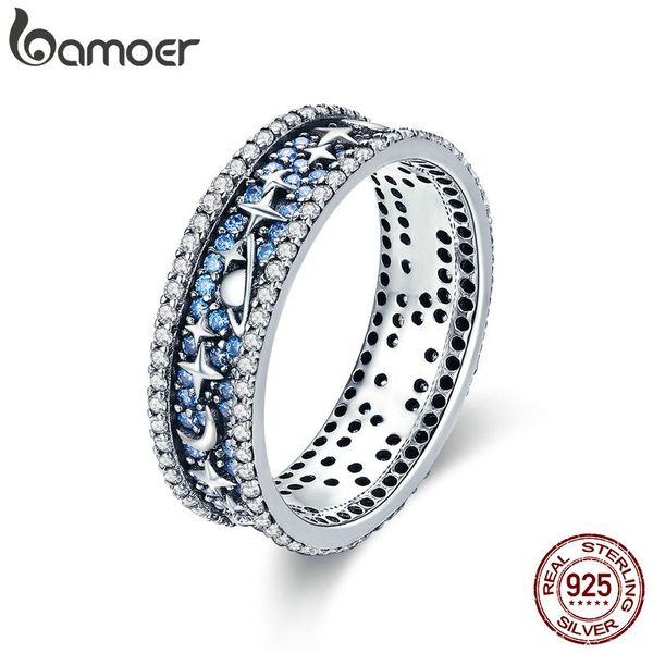 

bamoer аутентичные стерлингового серебра 925 игристое звездное небо свадебные коктейльные кольца для женщин обручальное кольцо ювелирные изд, Silver