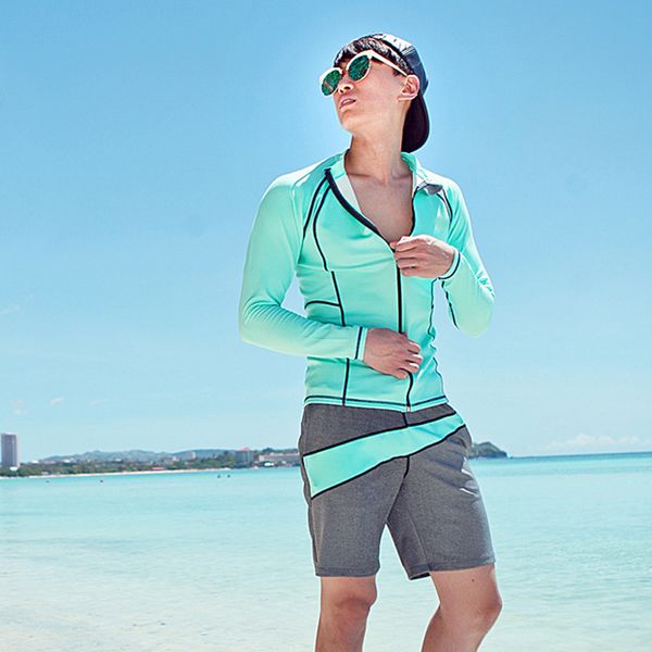 

men's long sleeve beach swimsuit surfing swimsuit beach running sunscreen clothing quick-dry striped stit patchwork swimsuit set