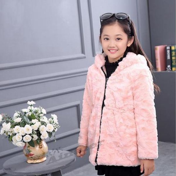 

autumn winter jacket for children hooded collar manteau hiver 2018 adolescente filles faux fur coat for girl thick clothing s854, Blue;gray