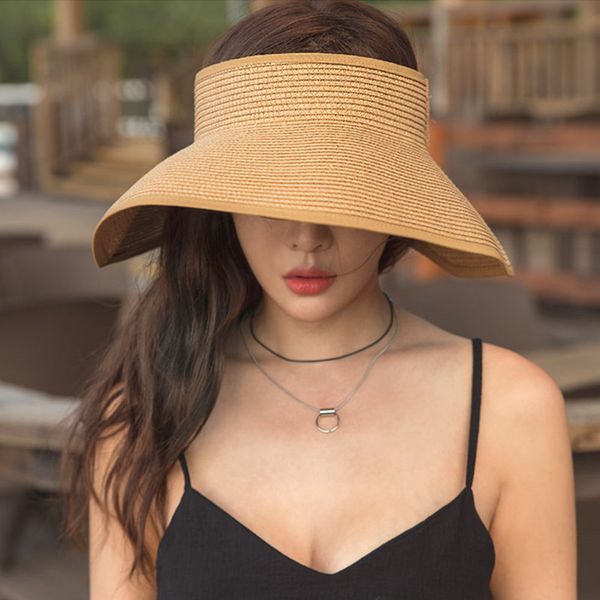 

casquette brand spring summer visors cap foldable wide large brim sun hat beach hats for women straw hat wholesale chapeau, Blue;gray