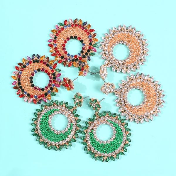 

rhinestone round drop dangle earring for women jewelry vintage bohemian statement beaded circle earrings jewellery gift e71361, Silver