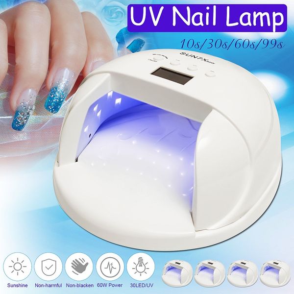 

sun7x 60w 30 led uv nail dryer led lamp infrared sensing quick-drying ac100-240v portable lanterns us/eu plug