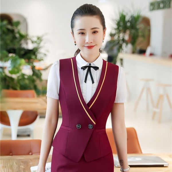 

new 2019 formal women waistcoat & vest wine red office ladies work wear clothes styles, Black;white