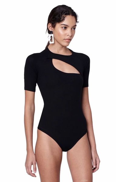 

Womens Summer Solid Color Onesies Crew Neck Short Sleeve Sexy Style Female Clothing Hollow Casual Apparel