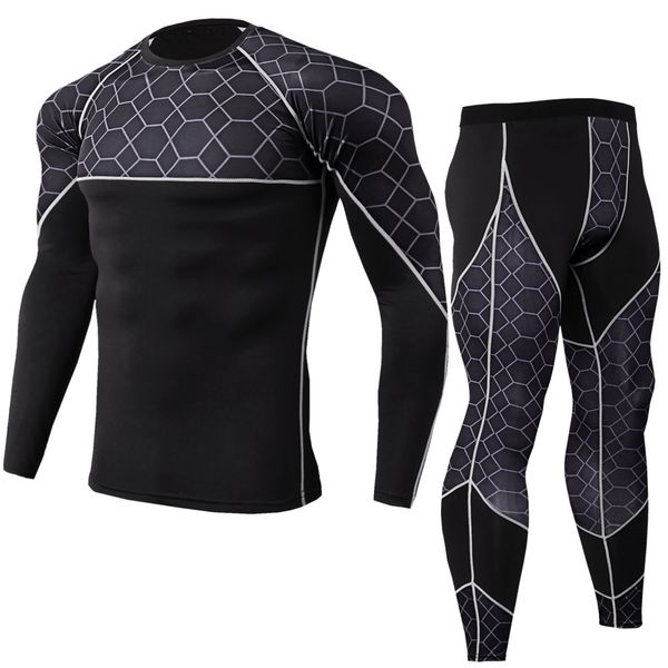 

jogger running tracksuit men sport tshirt pants set training patchwork gym compression suit male fitness basketball sportswear, Black;blue