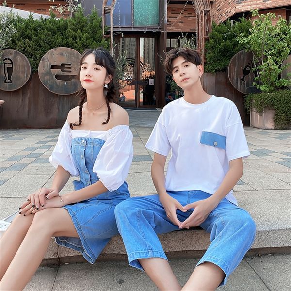 

couple 2020 shoulder temperament hip-covered denim skirt couple dress denim skirt slim dress, White