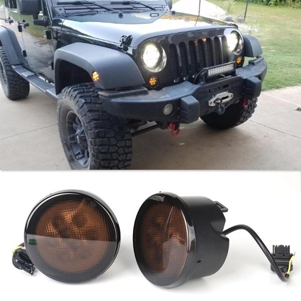 

2 pcs led front turn signal light yellow amber light fender side combo lens for wrangler