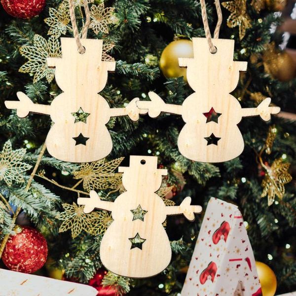 

10pcs cute christmas pendants wooden elk snowman shape diy christmas tree ornaments reusable party new year decoracion