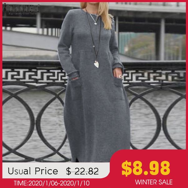 

elegant lace stiching sweatshirts dress womens autumn sundress zanzea 2019 casual maxi vestido female solid hoodies plus size, Black;gray