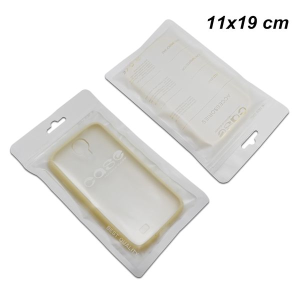 11x19cm 100Pcs / Lot Borsa di imballaggio richiudibile trasparente frontale in plastica bianca per accessori per telefoni cellulari Zipper Hang Hole Cover per custodia per telefono