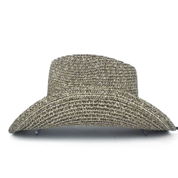 

2019 women men straw hollow western cowboy hat lady dad summer punk belt sombrero hombre beach cowgirl jazz sun hat size 57-59cm, Blue;gray