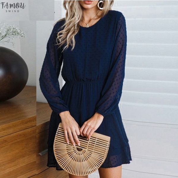 

2020 нового лето женщина платье sexy o-образный вырез твердых каскадные полного фонарь рукав повседневного мини sundress для пляжа 9042723, Black;gray