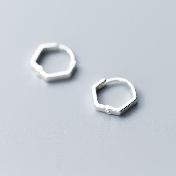 

s925 standard silver earrings for women korean style fashion simple hexagonal ear clip elegant cool geometry ear stud jewelry, Golden;silver